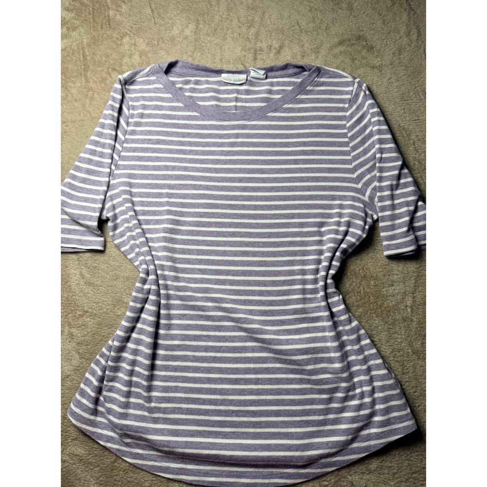 Sigrid Olsen Womens XL Purple White Striped Pima Cotton Modal T-Shirt Basics